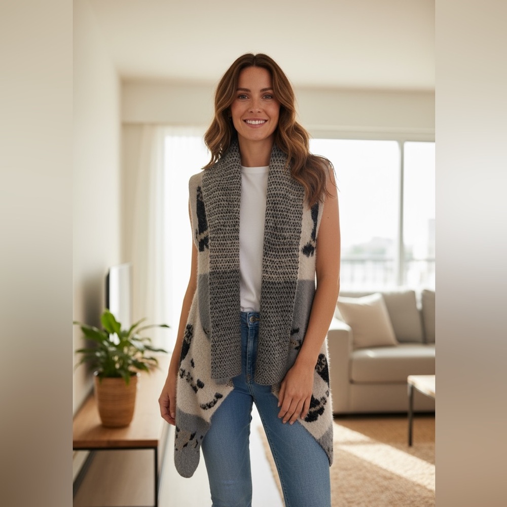 Unique, Sleeveless, Western, Long Cardigan OS